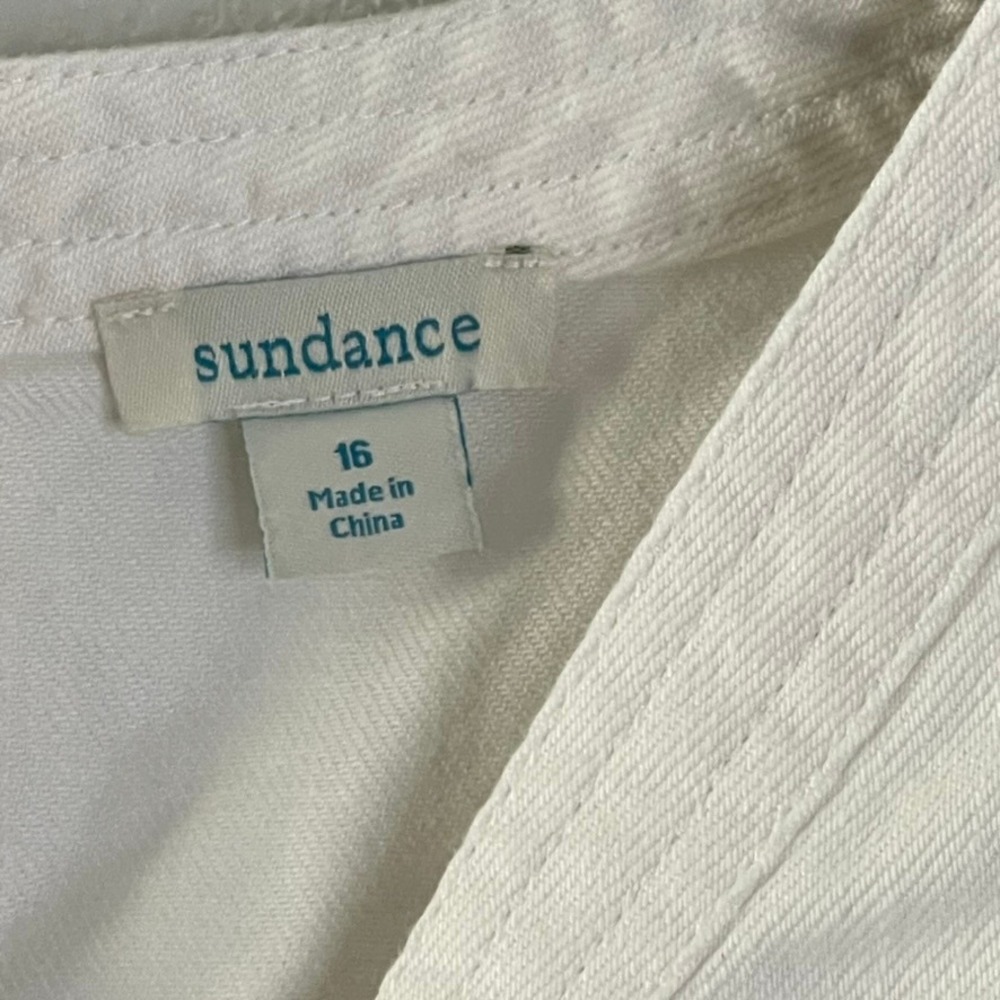 Sundance White Denim Dress Size 16 Sleeveless V Neck Midi with Belt Pockets - Picture 3 of 14